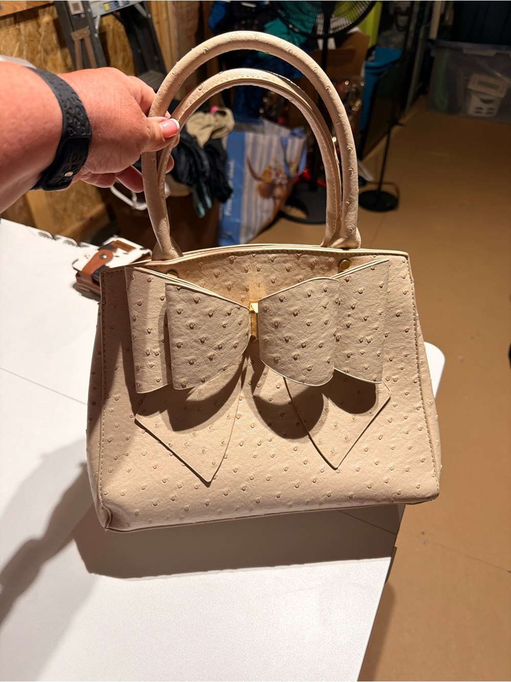 Chic Cream Bow-Accent Top-Handle Satchel